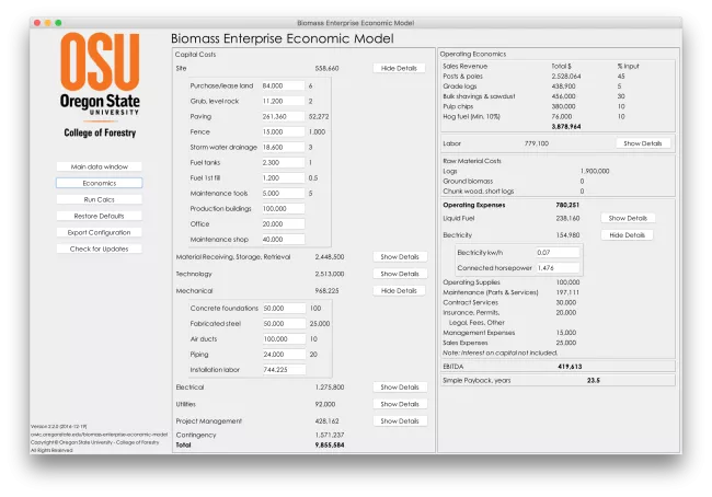 Screen shot of Economics Window of the B.E.E.M.